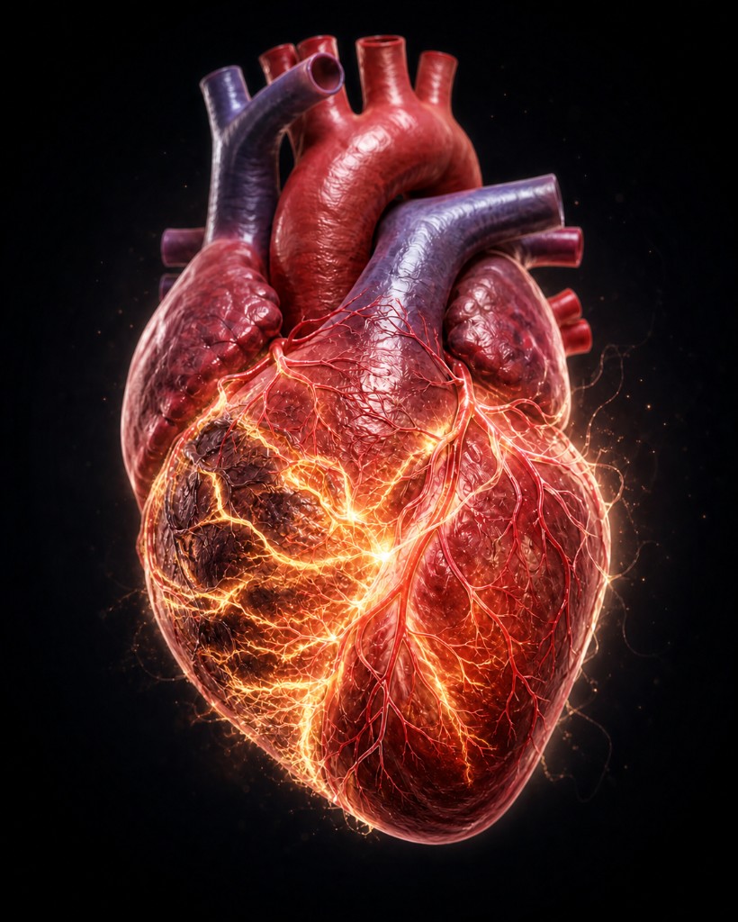 Medical illustration representing cardiac vitality and regeneration.